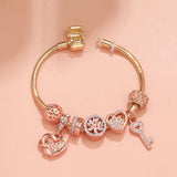Darrahopens Fashion > Women's Fashion > Women's Jewellery Crystal-studded Hollow Heart Key Tree of Life Bracelet(rose gold,20cm)