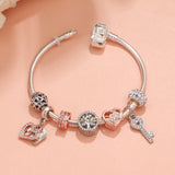 Darrahopens Fashion > Women's Fashion > Women's Jewellery Crystal-studded Hollow Heart Key Tree of Life Bracelet(silver,18cm)