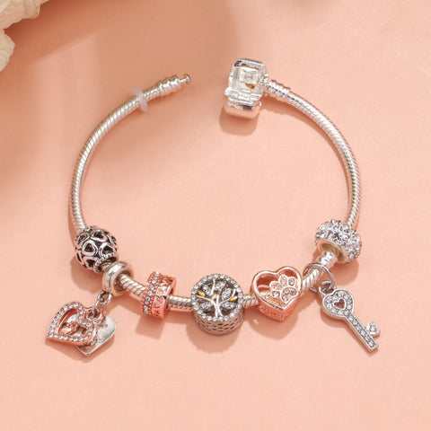 Darrahopens Fashion > Women's Fashion > Women's Jewellery Crystal-studded Hollow Heart Key Tree of Life Bracelet(silver,18cm)