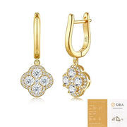 Darrahopens Fashion > Women's Fashion > Women's Jewellery Elegant Four-Leaf Clover Moissanite Drop Earrings in Gold-Toned S925 Silver, Featuring 66 VVS1 Clarity Stones with Eight Hearts and Arrows Cut for Everyday Wear, Office Chic, and Light Social Occasions (Moissanite, Premium S925) In Australia - Darrahopens