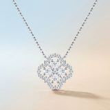 Darrahopens Fashion > Women's Fashion > Women's Jewellery Elegant Four-Leaf Clover Moissanite Pendant Necklace in Sterling Silver – Dazzling 37-Stone Sparkle with Adjustable Chain, Perfect for Everyday Chic and Formal Elegance (Moissanite, Premium S925) In Australia - Darrahopens
