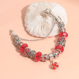 Darrahopens Fashion > Women's Fashion > Women's Jewellery Ethnic Crystal Bead DIY Bracelet Red Alloy Electroplated Big Bead Bracelet(17cm)