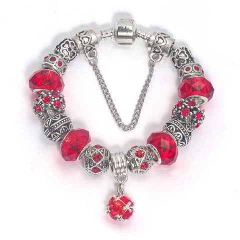 Darrahopens Fashion > Women's Fashion > Women's Jewellery Ethnic Crystal Bead DIY Bracelet Red Alloy Electroplated Big Bead Bracelet(18cm)