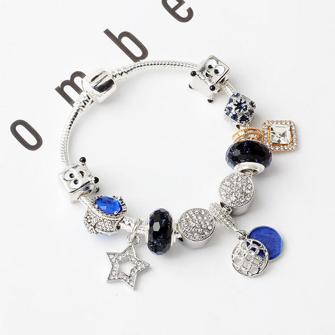 Darrahopens Fashion > Women's Fashion > Women's Jewellery Fashion Charm Bracelet with Snowflake, Crystal, Rhinestone Beads & Hollow Star Zircon Pendant(18cm)