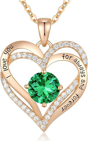 Darrahopens Fashion > Women's Fashion > Women's Jewellery Forever Love Heart Birthstone Necklace: 925 Sterling Silver Personalized Jewelry for Mom, Wife, Friend with 12 Month Stone Options（green diamond,May）