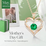 Darrahopens Fashion > Women's Fashion > Women's Jewellery Forever Love Heart Birthstone Necklace: 925 Sterling Silver Personalized Jewelry for Mom, Wife, Friend with 12 Month Stone Options（green diamond,May）