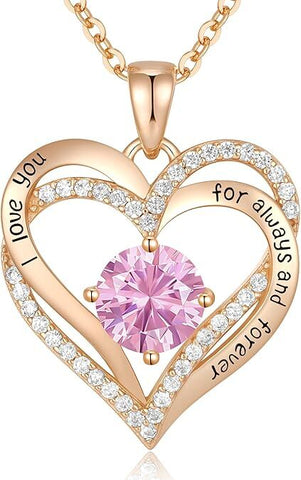 Darrahopens Fashion > Women's Fashion > Women's Jewellery Forever Love Heart Birthstone Necklace: 925 Sterling Silver Personalized Jewelry for Mom, Wife, Friend with 12 Month Stone Options（pink diamond,October）