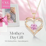 Darrahopens Fashion > Women's Fashion > Women's Jewellery Forever Love Heart Birthstone Necklace: 925 Sterling Silver Personalized Jewelry for Mom, Wife, Friend with 12 Month Stone Options（pink diamond,October）