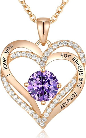 Darrahopens Fashion > Women's Fashion > Women's Jewellery Forever Love Heart Birthstone Necklace: 925 Sterling Silver Personalized Jewelry for Mom, Wife, Friend with 12 Month Stone Options（purple diamond,February）