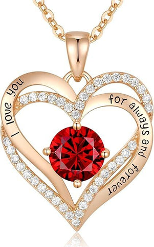 Darrahopens Fashion > Women's Fashion > Women's Jewellery Forever Love Heart Birthstone Necklace: 925 Sterling Silver Personalized Jewelry for Mom, Wife, Friend with 12 Month Stone Options（red diamond,January）