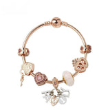 Darrahopens Fashion > Women's Fashion > Women's Jewellery Glamorous Gold Bracelet with Glass, Zircon, Heart & Crown Charms, “FAMILY” Word Pendant(18cm)