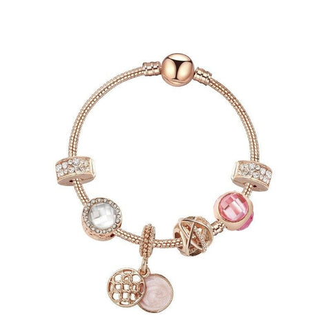 Darrahopens Fashion > Women's Fashion > Women's Jewellery Glamorous Gold Bracelet with Rhinestones, Colorful Cubic Zirconia, Hollow Beads & Double-Disc Pendant(20cm)