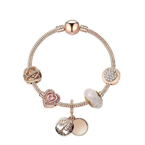 Darrahopens Fashion > Women's Fashion > Women's Jewellery Glamorous Rose Gold Bracelet with Zircon, Glass Beads & Double Disc Pendant(20cm)
