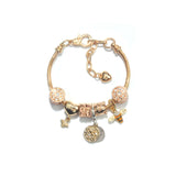 Darrahopens Fashion > Women's Fashion > Women's Jewellery Golden Heart & Bee Charm Bracelet with Rhinestones, Hollow Flower & Gift Box Beads(16cm)