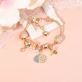 Darrahopens Fashion > Women's Fashion > Women's Jewellery Golden Heart & Bee Charm Bracelet with Rhinestones, Hollow Flower & Gift Box Beads(16cm)
