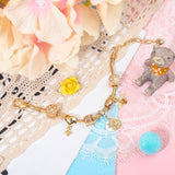 Darrahopens Fashion > Women's Fashion > Women's Jewellery Golden Heart & Bee Charm Bracelet with Rhinestones, Hollow Flower & Gift Box Beads(17cm)