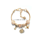 Darrahopens Fashion > Women's Fashion > Women's Jewellery Golden Heart & Bee Charm Bracelet with Rhinestones, Hollow Flower & Gift Box Beads(19cm)