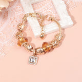 Darrahopens Fashion > Women's Fashion > Women's Jewellery Golden Heart Zircon Hollow Bead Bracelet with Rhinestone Pendant(18cm)