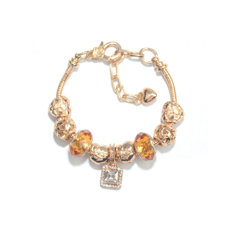 Darrahopens Fashion > Women's Fashion > Women's Jewellery Golden Heart Zircon Hollow Bead Bracelet with Rhinestone Pendant(18cm)