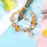 Darrahopens Fashion > Women's Fashion > Women's Jewellery Golden Heart Zircon Hollow Bead Bracelet with Rhinestone Pendant(19cm)