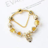 Darrahopens Fashion > Women's Fashion > Women's Jewellery Golden Rhinestone Heart Charm Beaded Snake Chain Bracelet(18cm)