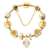Darrahopens Fashion > Women's Fashion > Women's Jewellery Golden Rhinestone Heart Charm Beaded Snake Chain Bracelet(18cm)