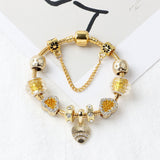 Darrahopens Fashion > Women's Fashion > Women's Jewellery Golden Rhinestone Heart Charm Beaded Snake Chain Bracelet(20cm)