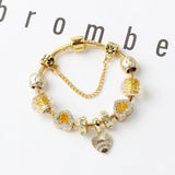 Darrahopens Fashion > Women's Fashion > Women's Jewellery Golden Rhinestone Heart Charm Beaded Snake Chain Bracelet(20cm)