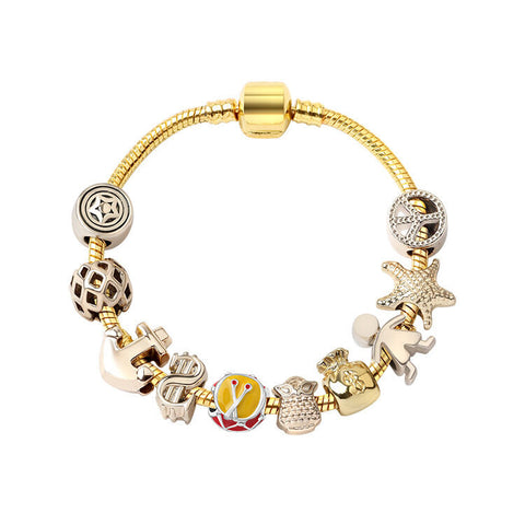 Darrahopens Fashion > Women's Fashion > Women's Jewellery Golden Tropical Marine Life Anchor Money Bag Dollar Bead Bracelet(19cm)