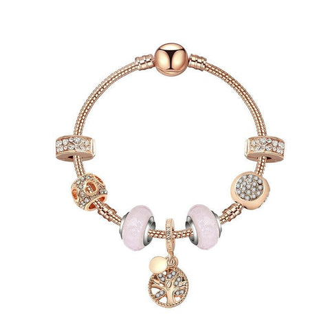 Darrahopens Fashion > Women's Fashion > Women's Jewellery Gorgeous Rose Gold Bracelet with Crystal, Resin, Zircon & Tree of Life Pendant(18cm)