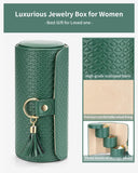 Darrahopens Fashion > Women's Fashion > Women's Jewellery Green Travel Jewelry Case: 3-Layer PU Cylinder Organizer for Necklaces, Earrings, Gifts for Travelers & Jewelry Lovers