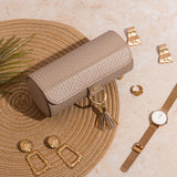 Darrahopens Fashion > Women's Fashion > Women's Jewellery Grey Travel Jewelry Case: 3-Layer PU Cylinder Organizer for Necklaces, Earrings, Gifts for Travelers & Jewelry Lovers