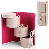 Darrahopens Fashion > Women's Fashion > Women's Jewellery Grey Travel Jewelry Case: 3-Layer PU Cylinder Organizer for Necklaces, Earrings, Gifts for Travelers & Jewelry Lovers