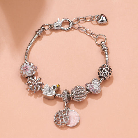 Darrahopens Fashion > Women's Fashion > Women's Jewellery Hollow Crystal-Encrusted Swan Crown Flower Heart Bracelet(silver,18cm)