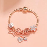 Darrahopens Fashion > Women's Fashion > Women's Jewellery Hollow Out Crystal Flower Heart Bow Charm Bracelet(rose gold,17cm)
