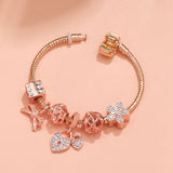 Darrahopens Fashion > Women's Fashion > Women's Jewellery Hollow Out Crystal Flower Heart Bow Charm Bracelet(rose gold,21cm)