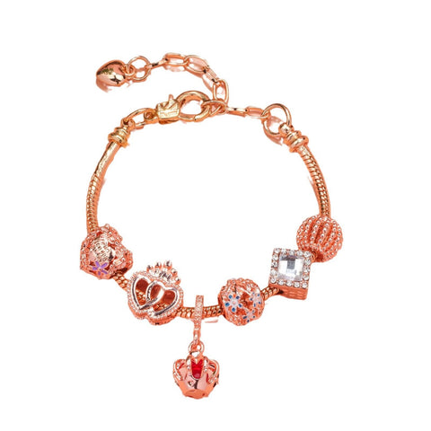 Darrahopens Fashion > Women's Fashion > Women's Jewellery Hollow-out Rhinestone Heart Flower Charm Bracelet(rose gold,20cm)