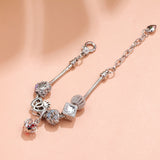 Darrahopens Fashion > Women's Fashion > Women's Jewellery Hollow-out Rhinestone Heart Flower Charm Bracelet(Silver,16cm)