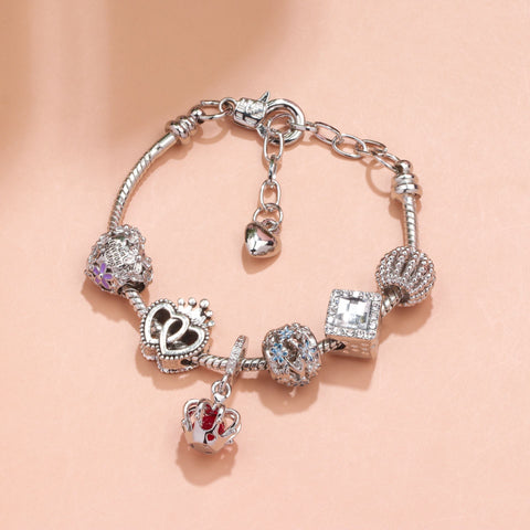 Darrahopens Fashion > Women's Fashion > Women's Jewellery Hollow-out Rhinestone Heart Flower Charm Bracelet(Silver,17cm)