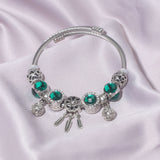 Darrahopens Fashion > Women's Fashion > Women's Jewellery Luxury Light Green Emerald Crystal Hollow Heart Beaded DIY Bracelet(18cm)