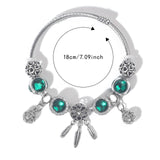Darrahopens Fashion > Women's Fashion > Women's Jewellery Luxury Light Green Emerald Crystal Hollow Heart Beaded DIY Bracelet(18cm)