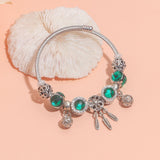 Darrahopens Fashion > Women's Fashion > Women's Jewellery Luxury Light Green Emerald Crystal Hollow Heart Beaded DIY Bracelet(18cm)