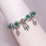 Darrahopens Fashion > Women's Fashion > Women's Jewellery Luxury Light Green Emerald Crystal Hollow Heart Beaded DIY Bracelet(18cm)