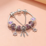 Darrahopens Fashion > Women's Fashion > Women's Jewellery Purple Crystal Beaded Charm Bracelet with Star & Dreamcatcher Pendant, Rhinestone-Embedded DIY Alloy Bracelet(17cm)