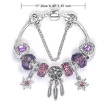 Darrahopens Fashion > Women's Fashion > Women's Jewellery Purple Crystal Beaded Charm Bracelet with Star & Dreamcatcher Pendant, Rhinestone-Embedded DIY Alloy Bracelet(17cm)