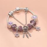 Darrahopens Fashion > Women's Fashion > Women's Jewellery Purple Crystal Beaded Charm Bracelet with Star & Dreamcatcher Pendant, Rhinestone-Embedded DIY Alloy Bracelet(18cm)