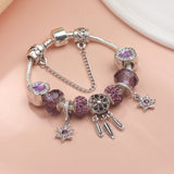 Darrahopens Fashion > Women's Fashion > Women's Jewellery Purple Crystal Beaded Charm Bracelet with Star & Dreamcatcher Pendant, Rhinestone-Embedded DIY Alloy Bracelet(19cm)