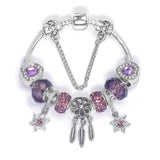 Darrahopens Fashion > Women's Fashion > Women's Jewellery Purple Crystal Beaded Charm Bracelet with Star & Dreamcatcher Pendant, Rhinestone-Embedded DIY Alloy Bracelet(20cm)