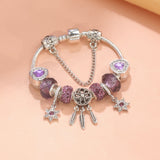 Darrahopens Fashion > Women's Fashion > Women's Jewellery Purple Crystal Beaded Charm Bracelet with Star & Dreamcatcher Pendant, Rhinestone-Embedded DIY Alloy Bracelet(20cm)