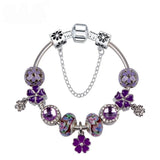 Darrahopens Fashion > Women's Fashion > Women's Jewellery Purple Four Leaf Clover Pendant Bracelet – Sparkling Zircon Resin Glass Beads(19cm)